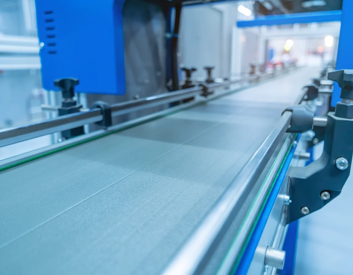 Detalhe técnico de correia OEM integrada em máquina industrial